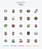 pack d'icônes rempli de 25 lignes de printemps créatif tel que le presse-papiers. printemps. œufs. nature. tournesol vecteur