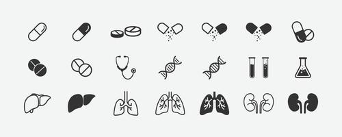jeu d'icônes médicales. technologie scientifique. symbole médecine. illustration vectorielle. vecteur