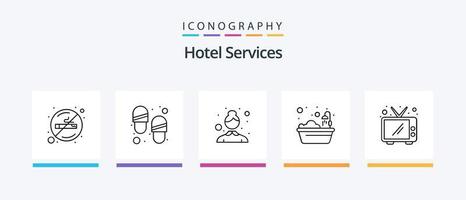 pack d'icônes de la ligne 5 des services hôteliers, y compris l'étiquette. clé. bain. passager. ascenseur. conception d'icônes créatives vecteur