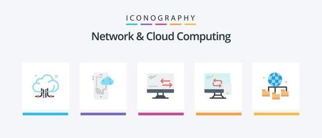 pack d'icônes plat 5 réseau et cloud computing, y compris la connexion. transfert. nuage. la mise en réseau. l'informatique. conception d'icônes créatives vecteur