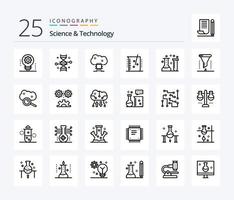 science et technologie pack d'icônes de 25 lignes, y compris l'industrie chimique. acide. modification génétique. logiciel en nuage. mise en réseau en nuage vecteur