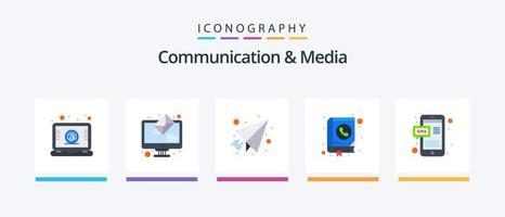 communication et médias pack d'icônes plat 5 comprenant un message. appel. poster. contact. adresse. conception d'icônes créatives vecteur