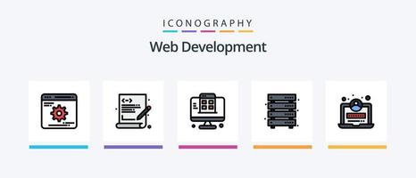 ligne de développement web remplie de 5 icônes, y compris le réglage. connexion. la toile. la toile. la toile. conception d'icônes créatives vecteur
