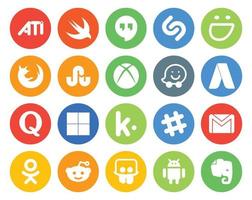 pack de 20 icônes de médias sociaux, y compris la question gmail slack xbox kik vecteur