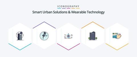 solutions urbaines intelligentes et pack d'icônes de 25 technologies portables, y compris l'usine. bâtiment. Bluetooth. ville intelligente. faire le ménage vecteur