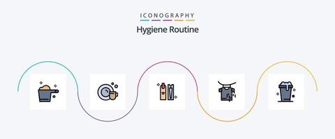 ligne de routine d'hygiène remplie de 5 icônes plates, y compris le lavage. verre. nettoyage. suspendu. vêtements vecteur