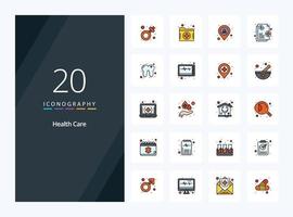 20 icône remplie de ligne de soins de santé pour la présentation vecteur