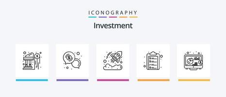 pack d'icônes de la ligne d'investissement 5, y compris le presse-papiers. Commencez. budget. investissement. entreprise. conception d'icônes créatives vecteur