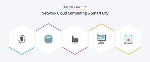 cloud computing réseau et pack d'icônes plat smart city 25 comprenant des informations. fabrication. ordinateur. usine. Ressource vecteur