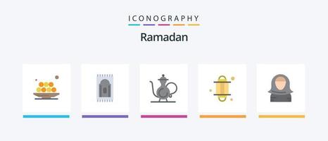 pack d'icônes ramadan flat 5, y compris arabe. lumière. abrahamique. lanterne. religion. conception d'icônes créatives vecteur