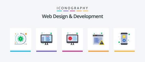 conception et développement web pack d'icônes plat 5, y compris le développement. application. codage. erreur. alerte. conception d'icônes créatives vecteur