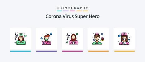 ligne de super héros du virus corona remplie de 5 packs d'icônes, y compris l'avatar. médecin. avatar masculin. avatar. soins de santé. conception d'icônes créatives vecteur