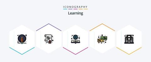 apprentissage de 25 packs d'icônes fillline, y compris en ligne. éducation. e livre. discuter. qa vecteur