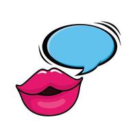 lèvres sexy avec icône de style pop art bulle discours vecteur