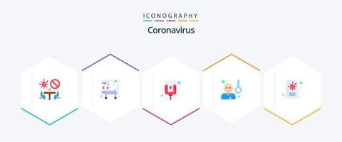 pack d'icônes plat coronavirus 25 comprenant le rapport. température. sang. malade. fièvre vecteur
