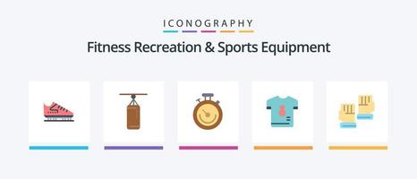 équipement de loisirs et de sport de fitness pack d'icônes plat 5, y compris le football. joueur. perforation. trousse. temps. conception d'icônes créatives vecteur