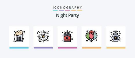 ligne de fête de nuit remplie de 5 packs d'icônes, y compris la fête. file d'attente. disco. nuit. fraise. conception d'icônes créatives vecteur