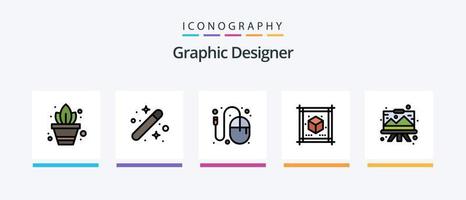 ligne de graphiste remplie de 5 icônes comprenant un graphique. conception. papeterie. rouleau. brosse. conception d'icônes créatives vecteur