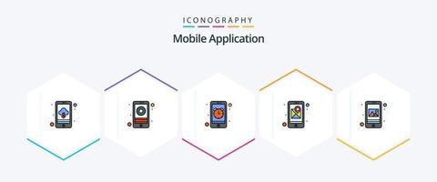 application mobile 25 pack d'icônes fillline comprenant l'application. la navigation. alarme. emplacement. application vecteur