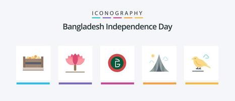 pack d'icônes plat 5 de la fête de l'indépendance du bangladesh, y compris un oiseau. repère. entreprise. domaine. bâtiment. conception d'icônes créatives vecteur