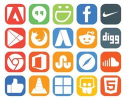 pack de 20 icônes de médias sociaux, y compris le navigateur soundcloud safari stumbleupon chrome vecteur