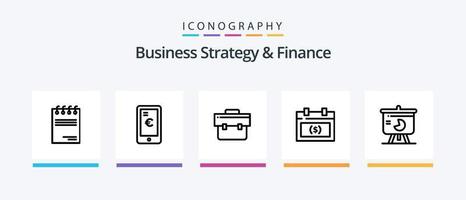 stratégie d'entreprise et pack d'icônes de la ligne 5 des finances, y compris e. en ligne. aider. boutique. information. conception d'icônes créatives vecteur