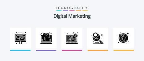 pack d'icônes de glyphe de marketing numérique 5, y compris le pouce. comme. publicité. stratégie de marketing. campagne de marketing. conception d'icônes créatives vecteur
