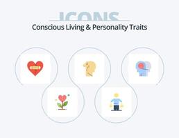 vie consciente et traits de personnalité pack d'icônes plat 5 conception d'icônes. humain. dépression. jugement. aimer. le pardon vecteur