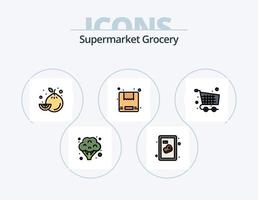 pack d'icônes remplies de ligne d'épicerie 5 conception d'icônes. conseil. poisson. pot. fruit de mer. nourriture vecteur