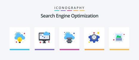 pack d'icônes seo flat 5 comprenant . photo. serveur. image. publicité. conception d'icônes créatives vecteur