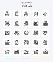 Creative home and living 25 pack d'icônes de contour telles que la lumière. vie. tableau. maison. fer vecteur