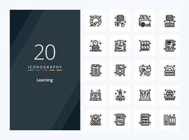 20 icône de contour d'apprentissage pour la présentation vecteur