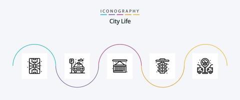pack d'icônes de la ligne de vie urbaine 5, y compris la station-service. ville. cargaison. lumière. vie vecteur