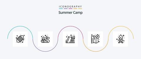 pack d'icônes ligne 5 de camp d'été comprenant. feu. Extérieur. feu de camp. carte vecteur