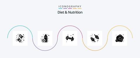 pack d'icônes de glyphe 5 de régime et de nutrition, y compris le régime alimentaire. en bonne santé. orange. la nourriture pour poissons. salle de sport vecteur