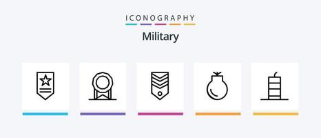 pack d'icônes ligne militaire 5 dont une. encerclé. position. cible. militaire. conception d'icônes créatives vecteur