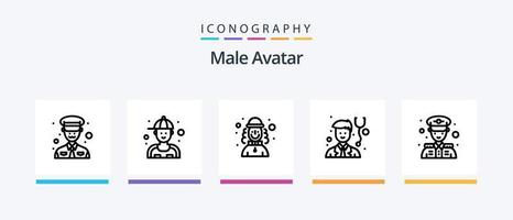 pack d'icônes de la ligne 5 de l'avatar masculin, y compris. cuisiner. homme. chef. mur. conception d'icônes créatives vecteur