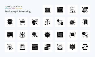 25 pack d'icônes de glyphes solides de marketing et de publicité vecteur