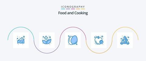 pack d'icônes bleu alimentaire 5, y compris le japonais. la nourriture saine. œuf. repas. pomme vecteur