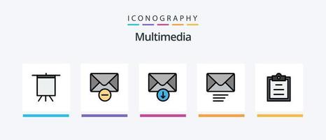 ligne multimédia remplie de 5 packs d'icônes comprenant. boites aux lettres. envoyer. poster. conception d'icônes créatives vecteur