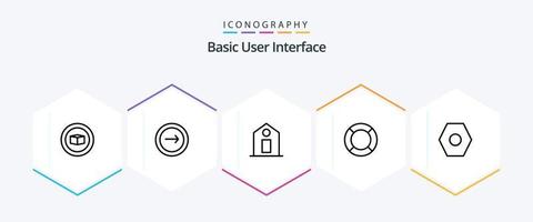 pack d'icônes de base de 25 lignes, y compris de base. ui. la navigation. aider. basique vecteur