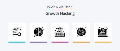 pack d'icônes de piratage glyphe 5, y compris les paramètres. erreur. paramètres. défaut. scénarisation. conception d'icônes créatives vecteur