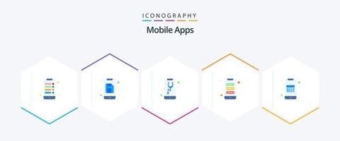 applications mobiles pack de 25 icônes plates, y compris l'agenda. interface. santé. interaction. application vecteur