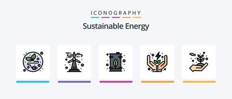 ligne d'énergie durable remplie de 5 icônes, y compris l'énergie. peut. électricité. usine. écologie. conception d'icônes créatives vecteur