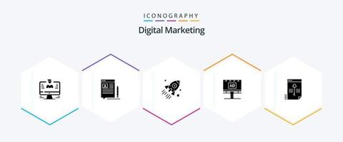 pack d'icônes de 25 glyphes de marketing numérique, y compris la bannière. publicité. article. projet. entreprise vecteur