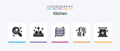 ligne de cuisine remplie de 5 packs d'icônes comprenant de la viande. broyeur. cuisiner. assiettes. cuisine. conception d'icônes créatives vecteur