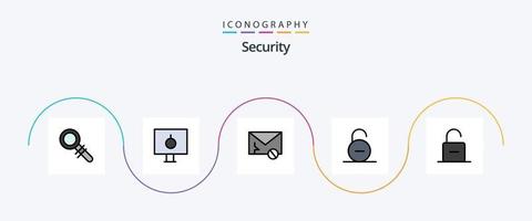 pack d'icônes plat 5 rempli de ligne de sécurité, y compris la sécurité. sécurité. enveloppe. cadenas. courrier indésirable vecteur