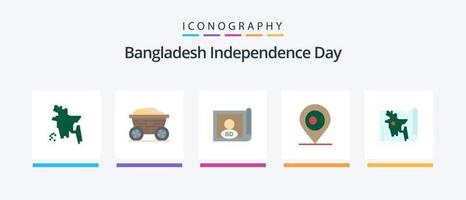 pack d'icônes plat 5 de la fête de l'indépendance du bangladesh, y compris bangla. carte. pays. Bangladesh. carte. conception d'icônes créatives vecteur
