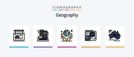 ligne de géographie remplie de 5 packs d'icônes comprenant un guide. carte. indiquer. paysage. voyage. conception d'icônes créatives vecteur