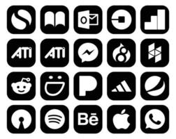 pack de 20 icônes de médias sociaux comprenant spotify pepsi messenger adidas smugmug vecteur